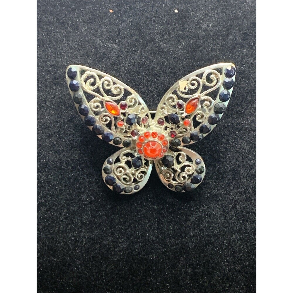 vintage whimsical brooch butterfly red rhinestone